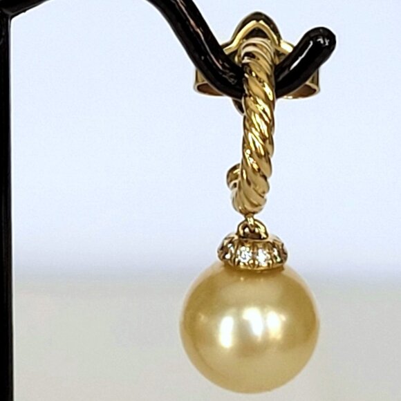 David Yurman Solari 18K YG Diamond Showcasing Rare Yellow Pearl Drop Earrings - Picture 3 of 11
